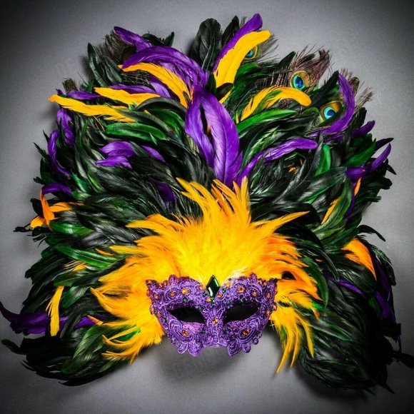 Masquerade for Venice Carnival Large Feather Mask